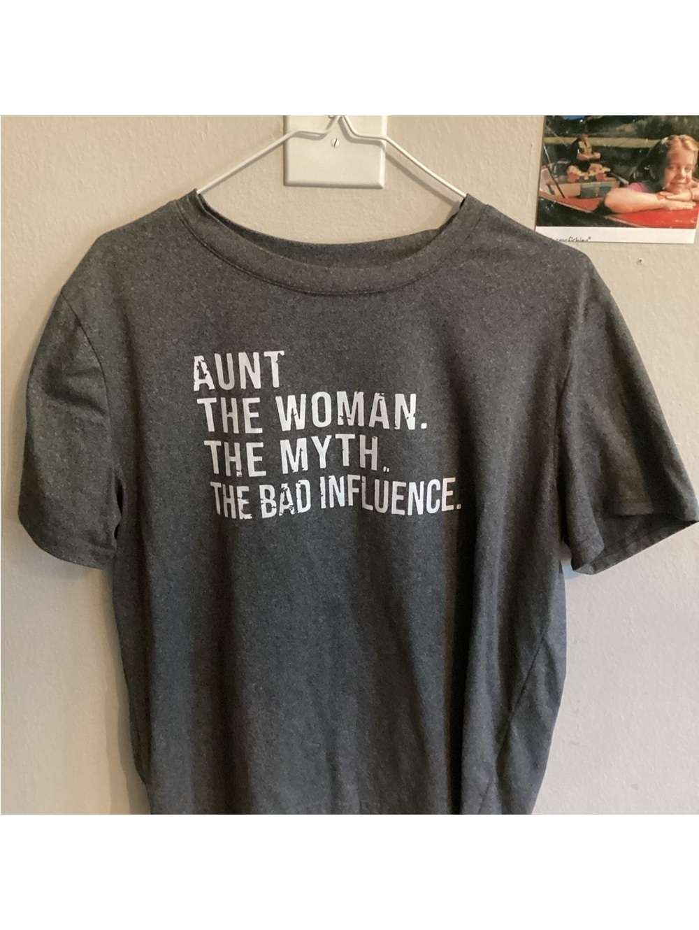Women’s XL Aunt Myth Bad Influence Gray Graphic T-Shirt Tote7